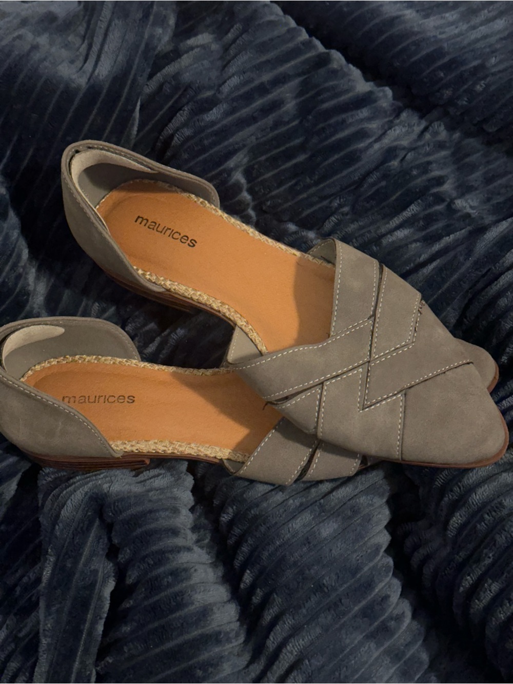 Maurices Gray Suede D'Orsay Flats with Woven Edge